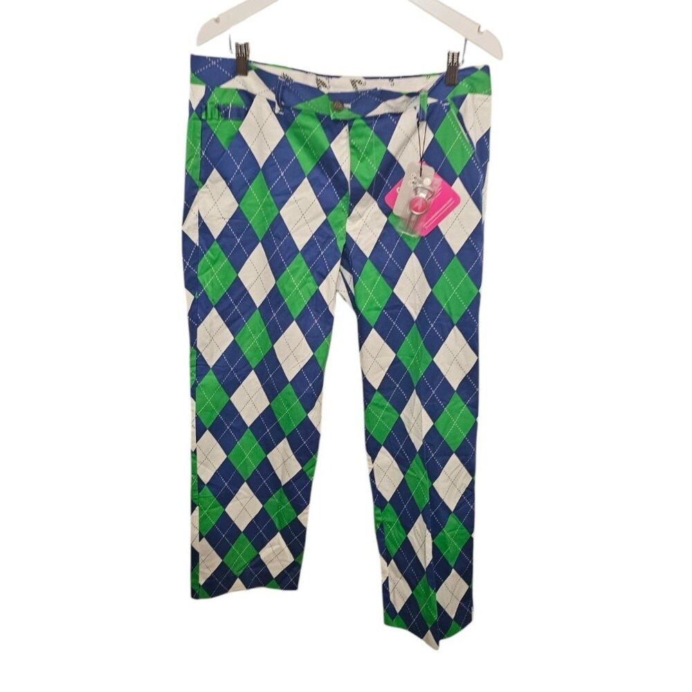 Royal & Awesome Blues On The Greens Argyle Golf Pants 36/30 Polyester Mens NWT